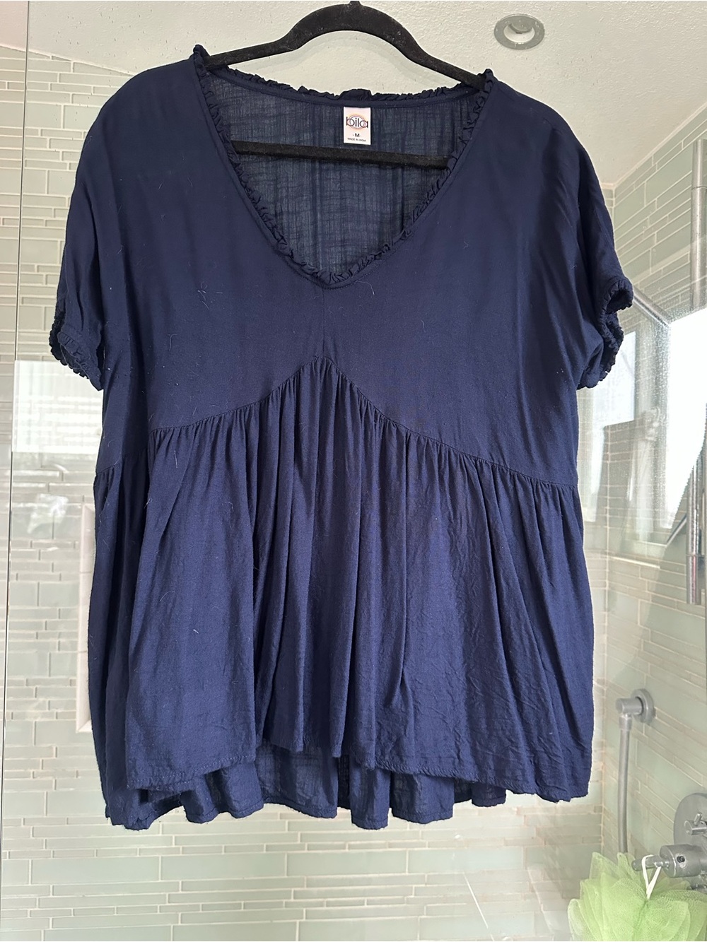 Bila Navy V-Neck Babydoll Tunic Top
